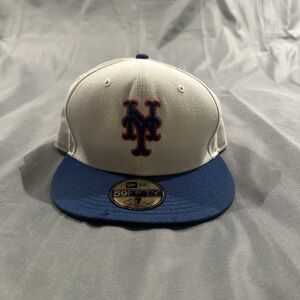 New Era 59Fifty New York Mets Hat Men 7 White Blue Fitted Baseball Cap